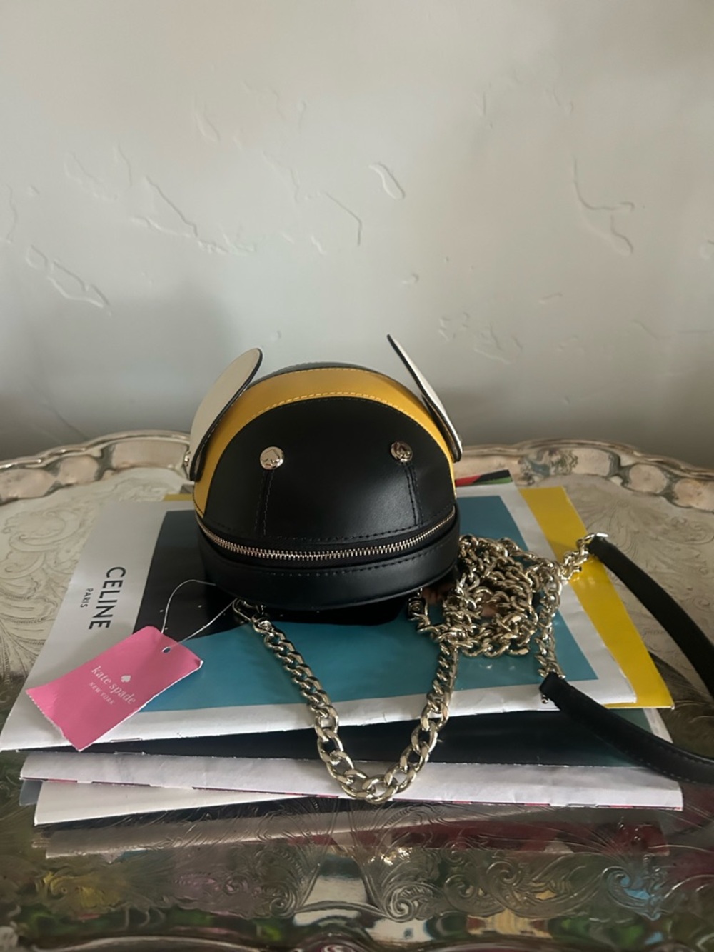 kate spade novelty Black and Yellow bumblebee Crossbody Bag with Chain Strap - Picture 2 of 5